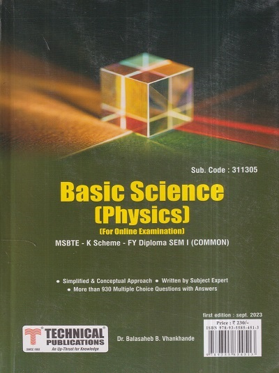 BASIC SCIENCE-PHYSICS (FE Diploma Sem-I) MSBTE (K Scheme) | DR. BALASAHEB B. VHANKHANDE | Technical Publishers